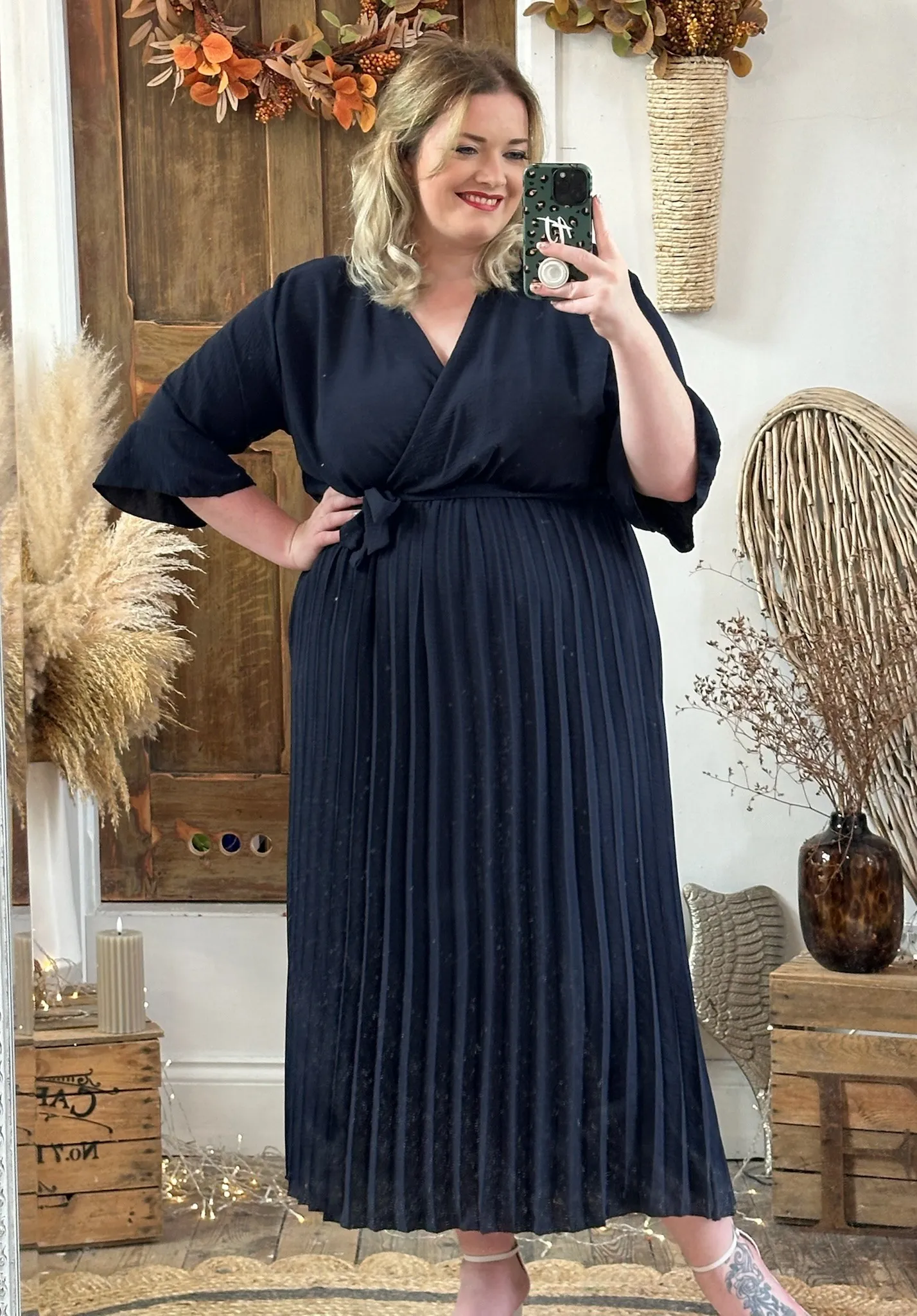 Navy Rowan Pleated Midaxi Dress