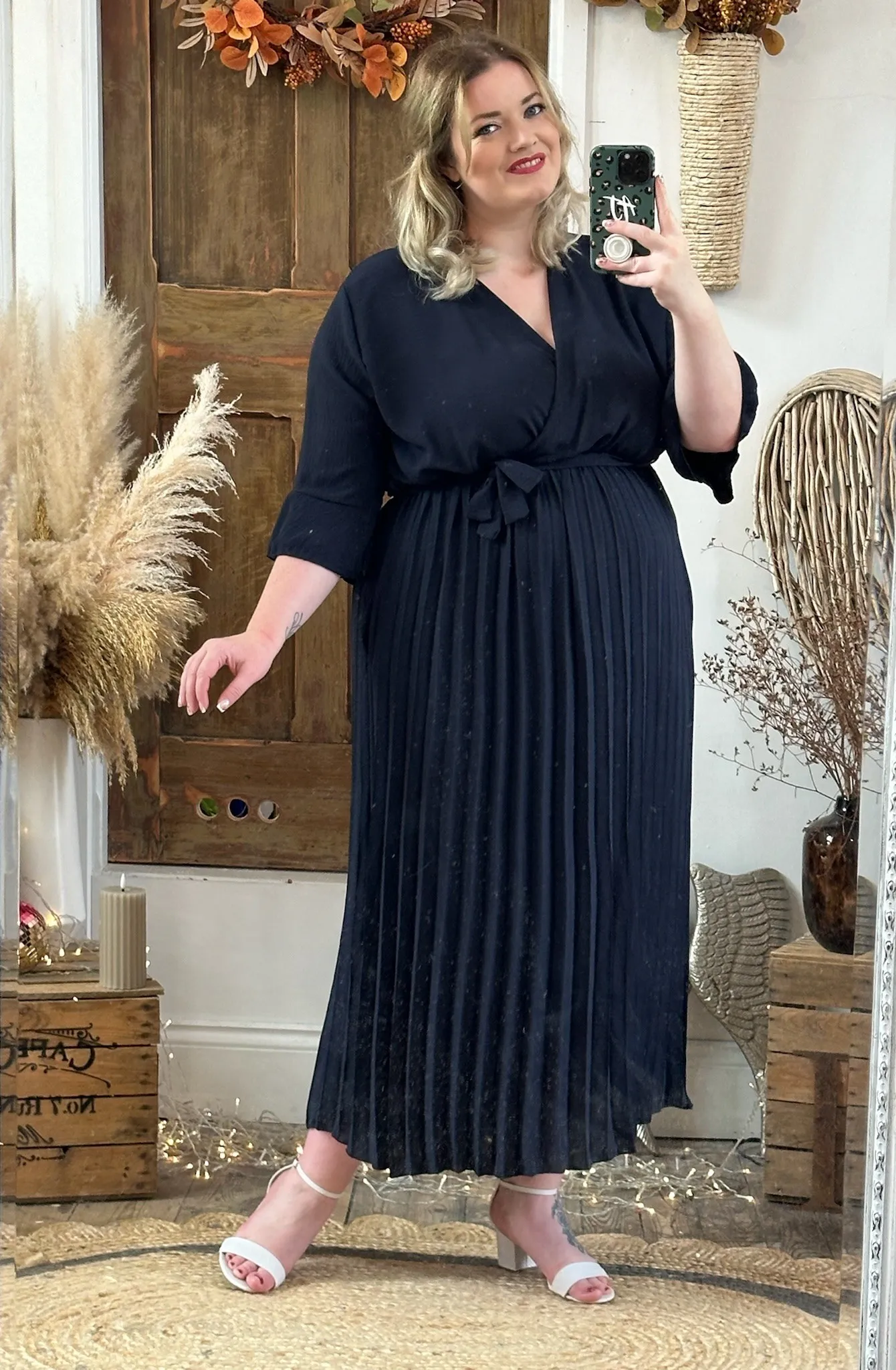 Navy Rowan Pleated Midaxi Dress