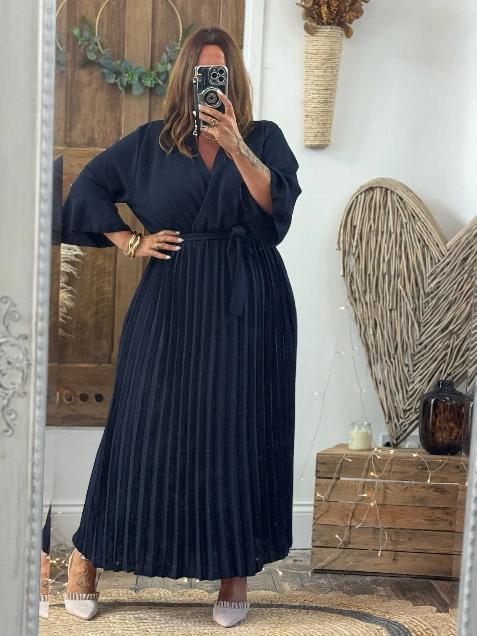 Navy Rowan Pleated Midaxi Dress