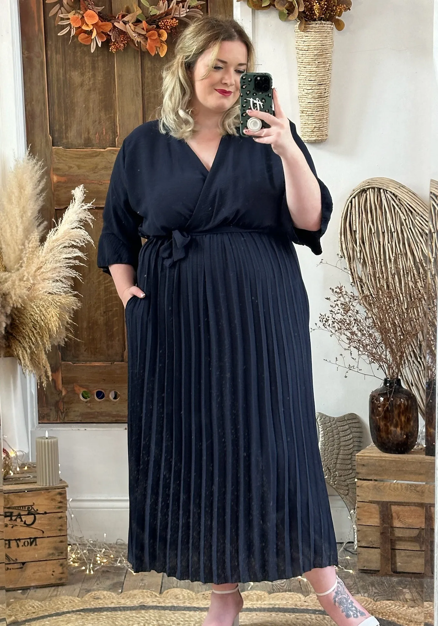 Navy Rowan Pleated Midaxi Dress