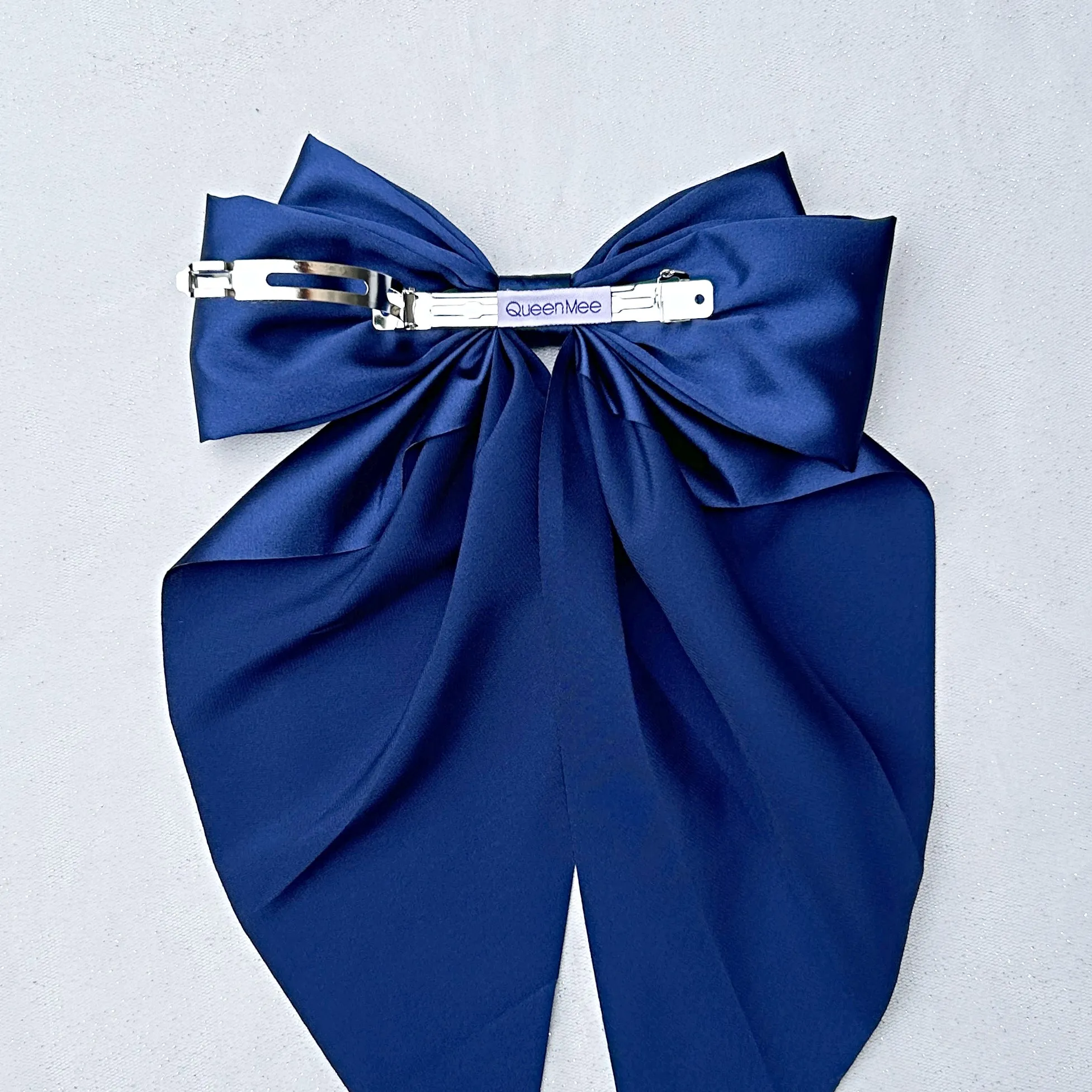 Navy Satin Hair Bow Navy Hair Clip Long Bow