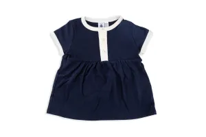 Navy Short Sleeved Dress With Contrast Trim