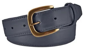 Navy Smooth Leather Belt, Hudson Buckle (Antique Brass)