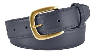 Navy Smooth Leather Belt, Hudson Buckle (Gold)