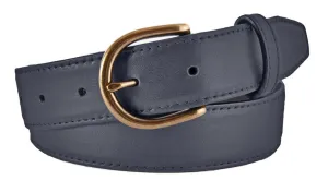 Navy Smooth Leather Belt, Soho Buckle (Antique Brass)