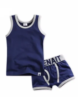 Navy Solid Undershirts & Boxers Set