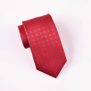 Navy Square Floral Pattern Red Woven Tie 3"