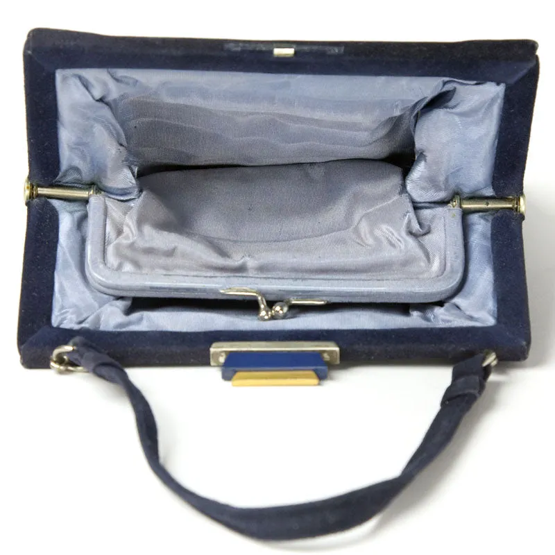 Navy Suede Art Deco Handbag