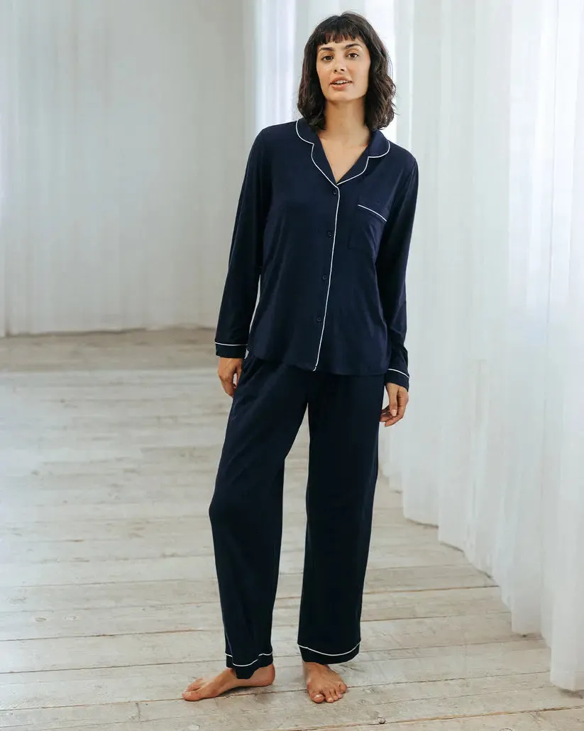 Navy TENCELª Modal Long Button Up Pyjama Set