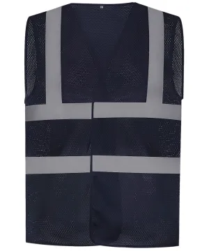 Navy - Top cool open mesh 2-band-and-braces waistcoat (HVW120)