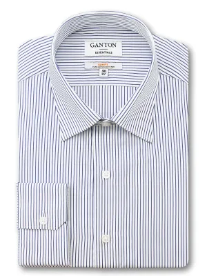 Navy White Stripe Slim Fit Edwick Easy Iron Superfine Cotton Essentials Shirt