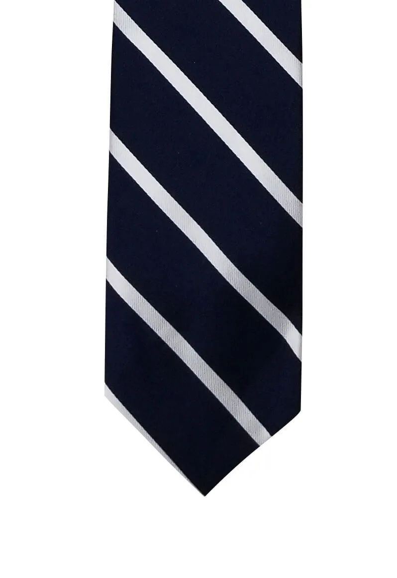 Navy White Striped Traditional Tie