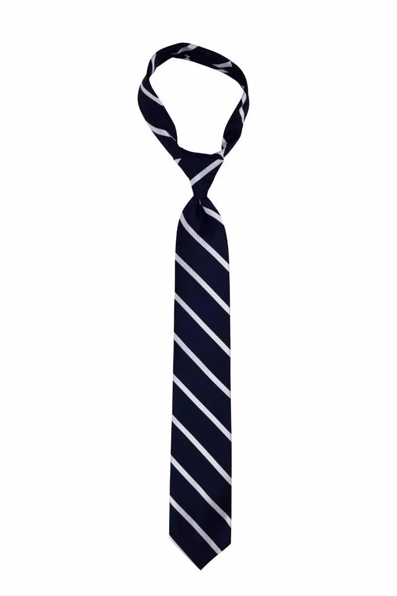 Navy White Striped Traditional Tie