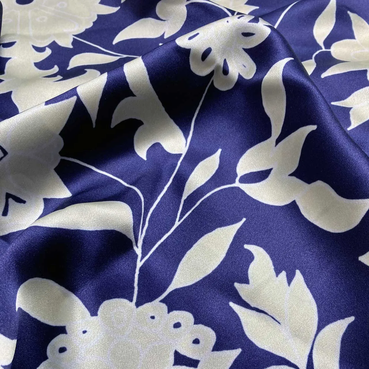 Navy With Carpet Flower Pattern Silk Pillowcase