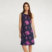 Navy/Hot Pink Embroidered Shift Dress