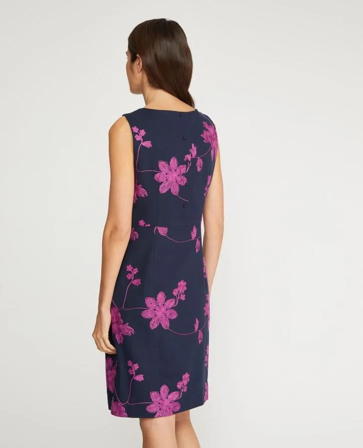 Navy/Hot Pink Embroidered Shift Dress