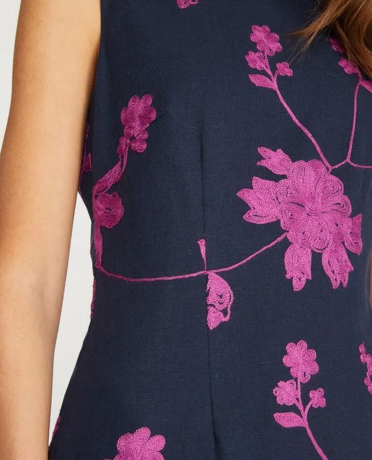 Navy/Hot Pink Embroidered Shift Dress