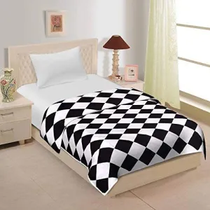 NAYU Check/Floral Printed Single Bed Reversible Cotton AC Dohar Blanket Lightweight Quilt/Duvet (85x55 Inch, White and Black)