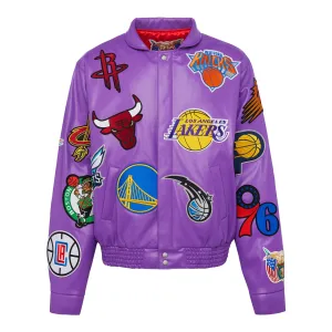 NBA COLLAGE VEGAN LEATHER JACKET Purple