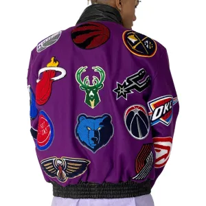 NBA COLLAGE WOOL & LEATHER JACKET Plum