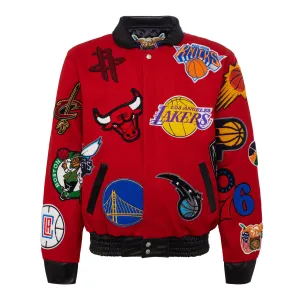 NBA COLLAGE WOOL & LEATHER JACKET Red