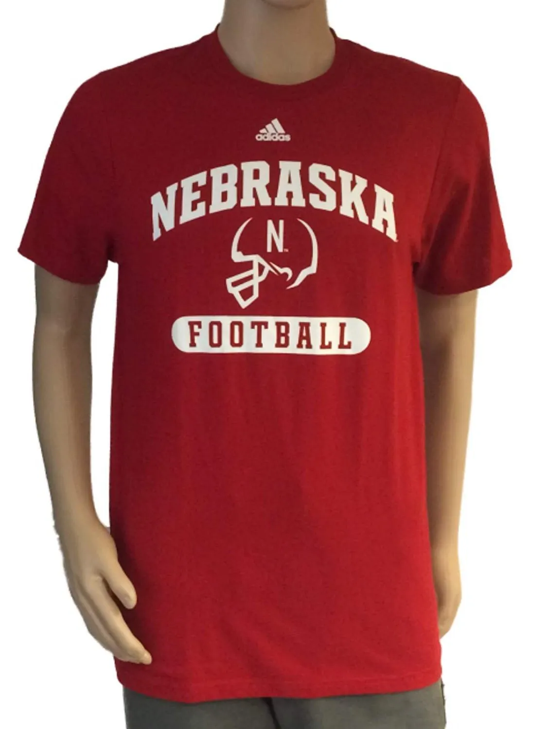 Nebraska Cornhuskers Adidas Red White Football Helmet Soft Cotton T-Shirt