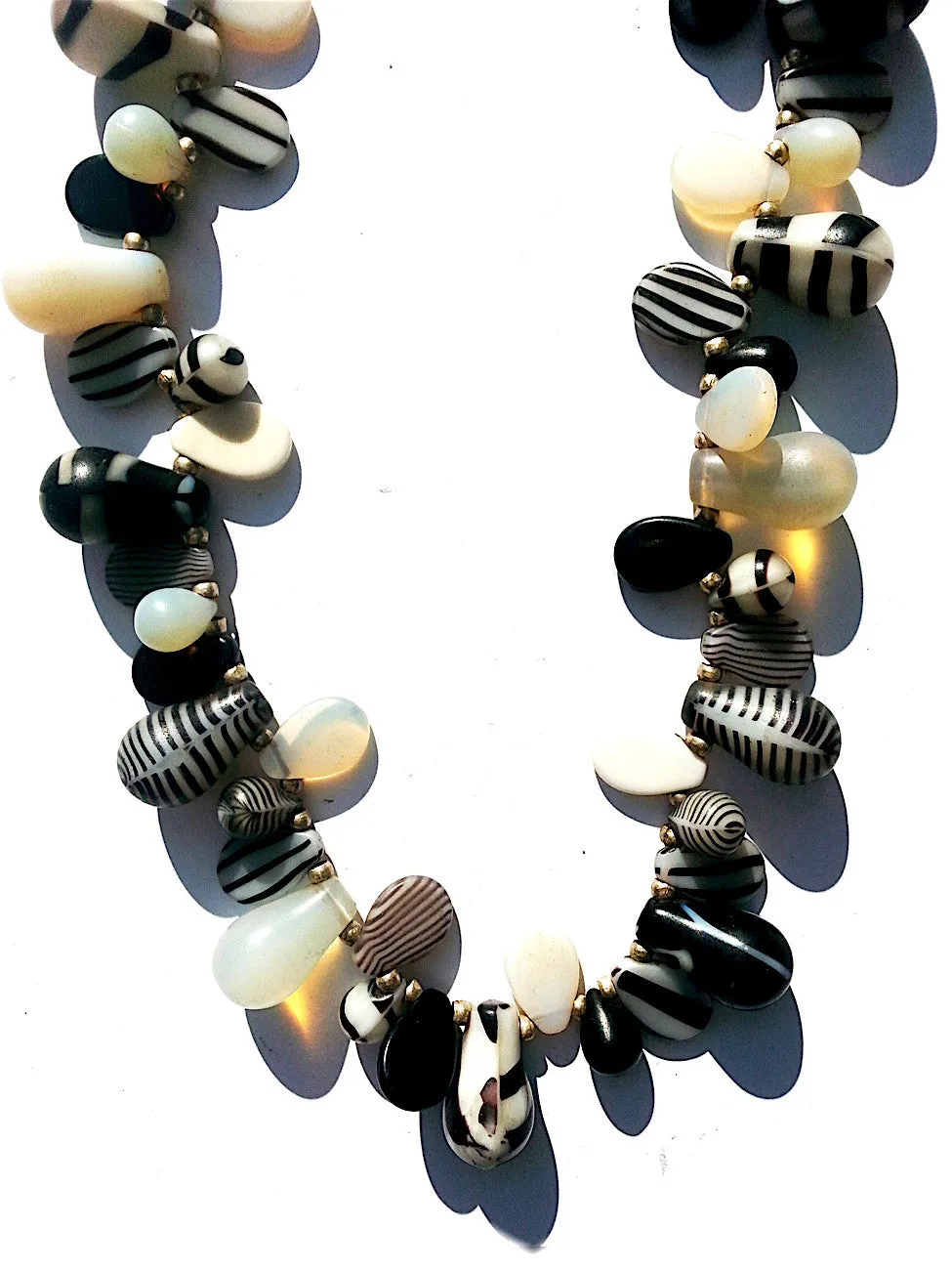 Necklace Mix Of African And Czech Glass Black and White