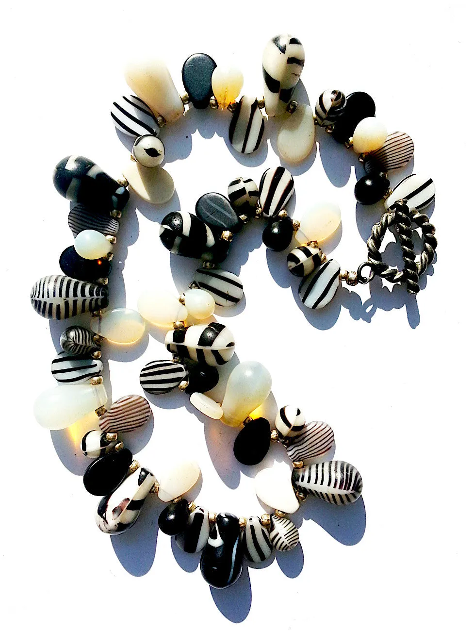 Necklace Mix Of African And Czech Glass Black and White