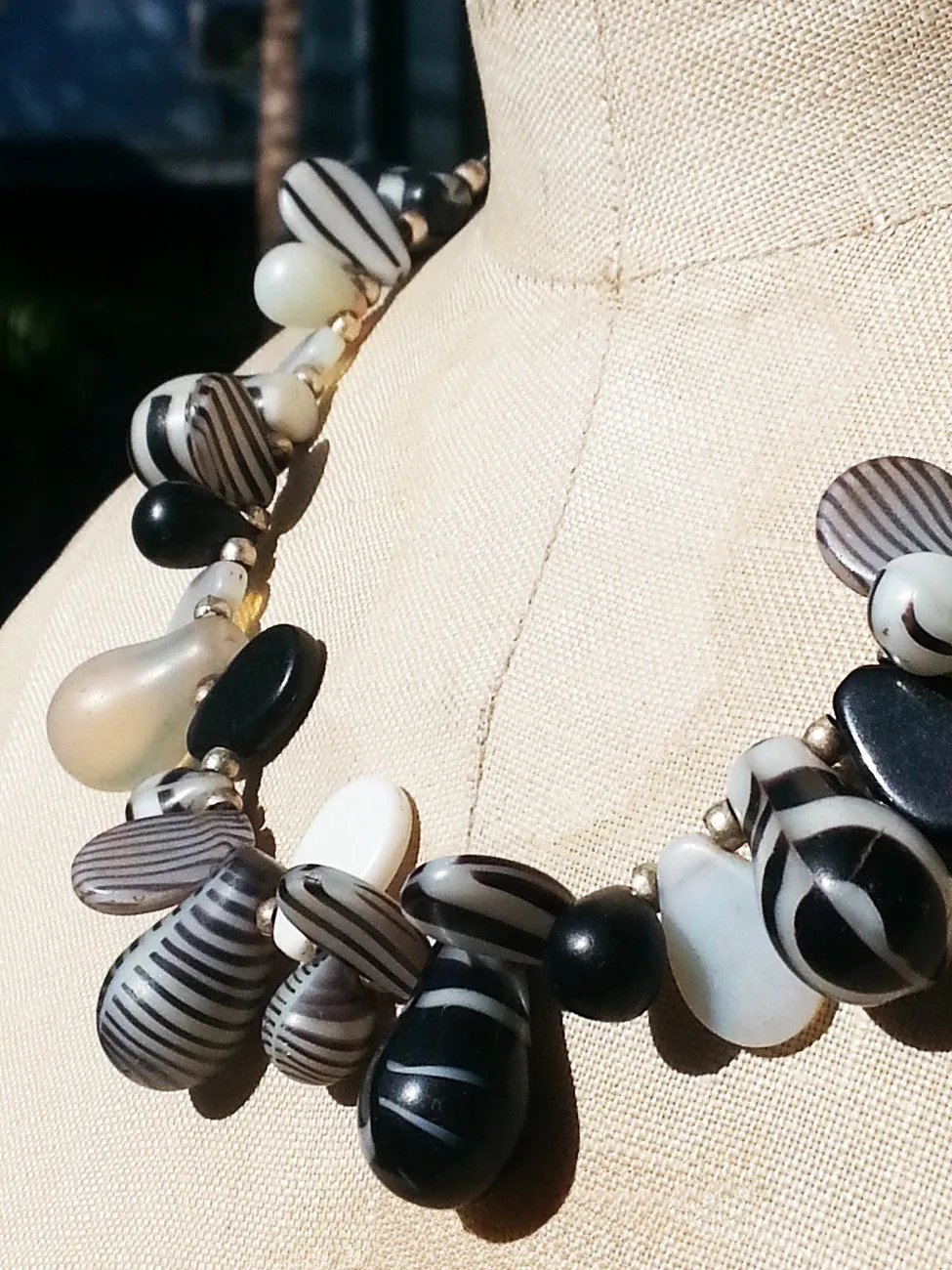 Necklace Mix Of African And Czech Glass Black and White