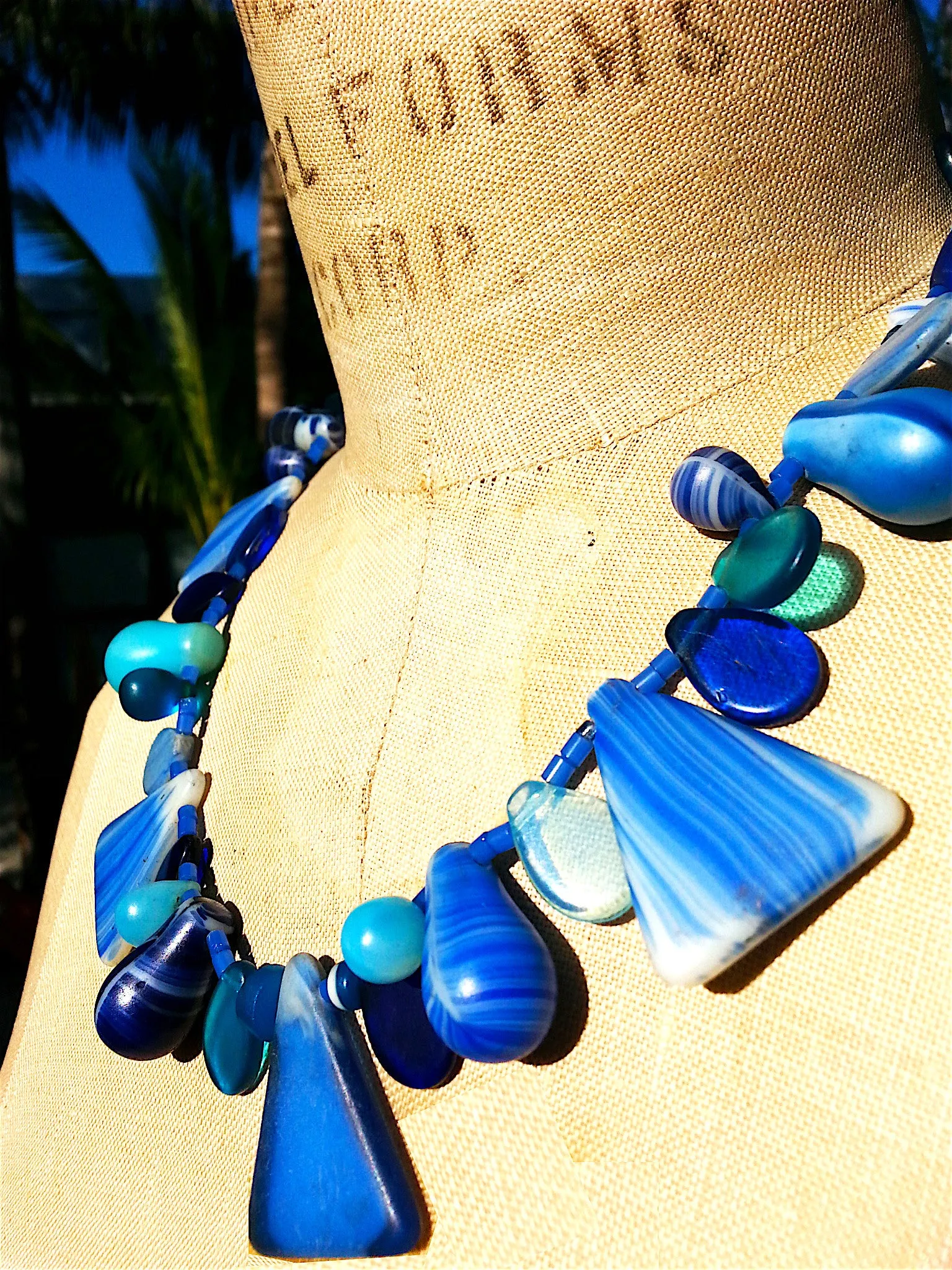 Necklace Mix Of African And Czech Glass Blue and White