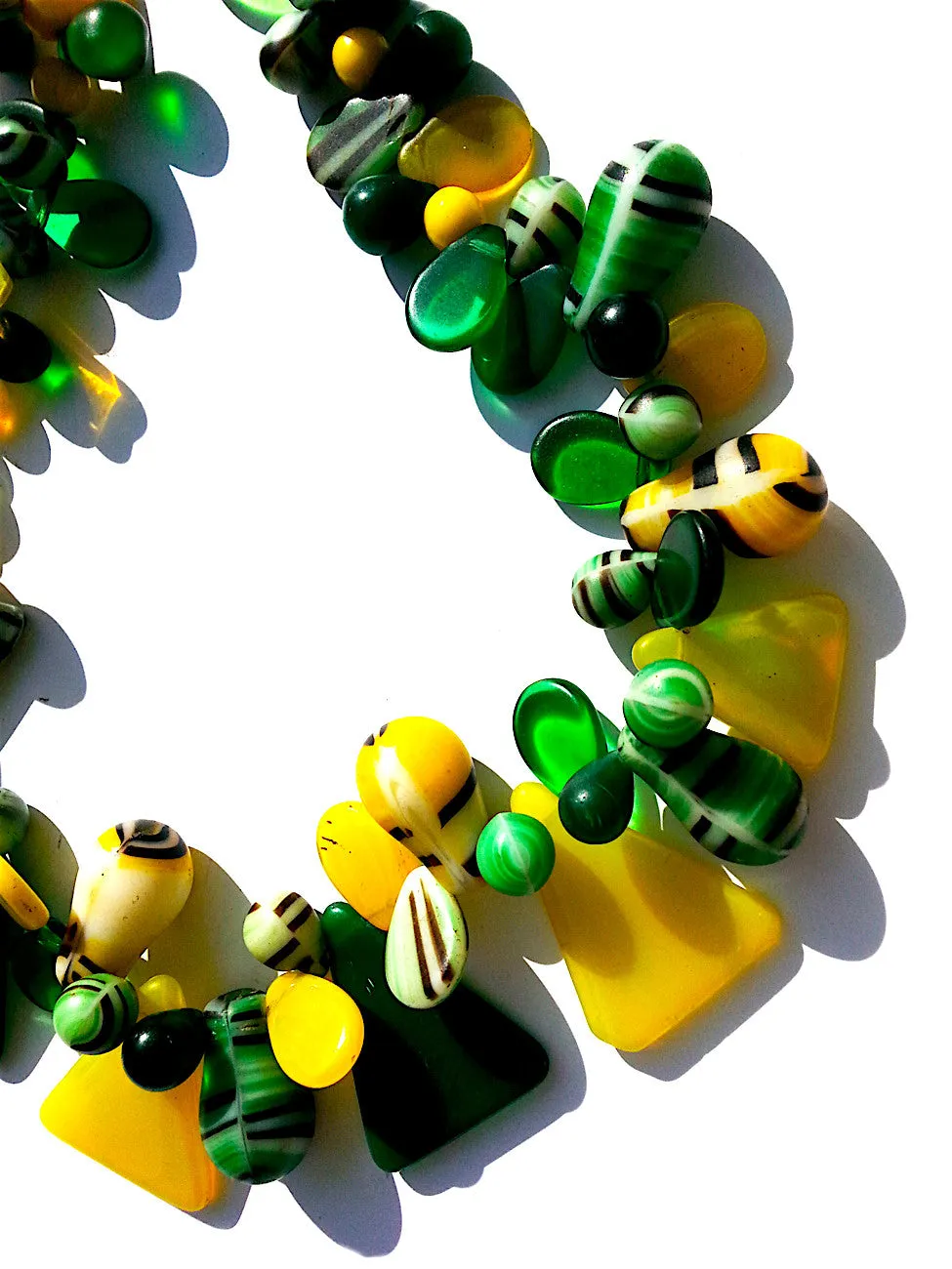 Necklace Mix Of African And Czech Glass Yellow and Green