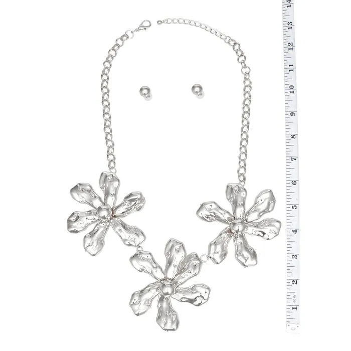 Necklace Polished Silver Chunky Flower Set Women