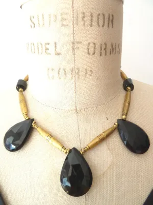 Necklace Vintage African Brass And Faceted Onyx