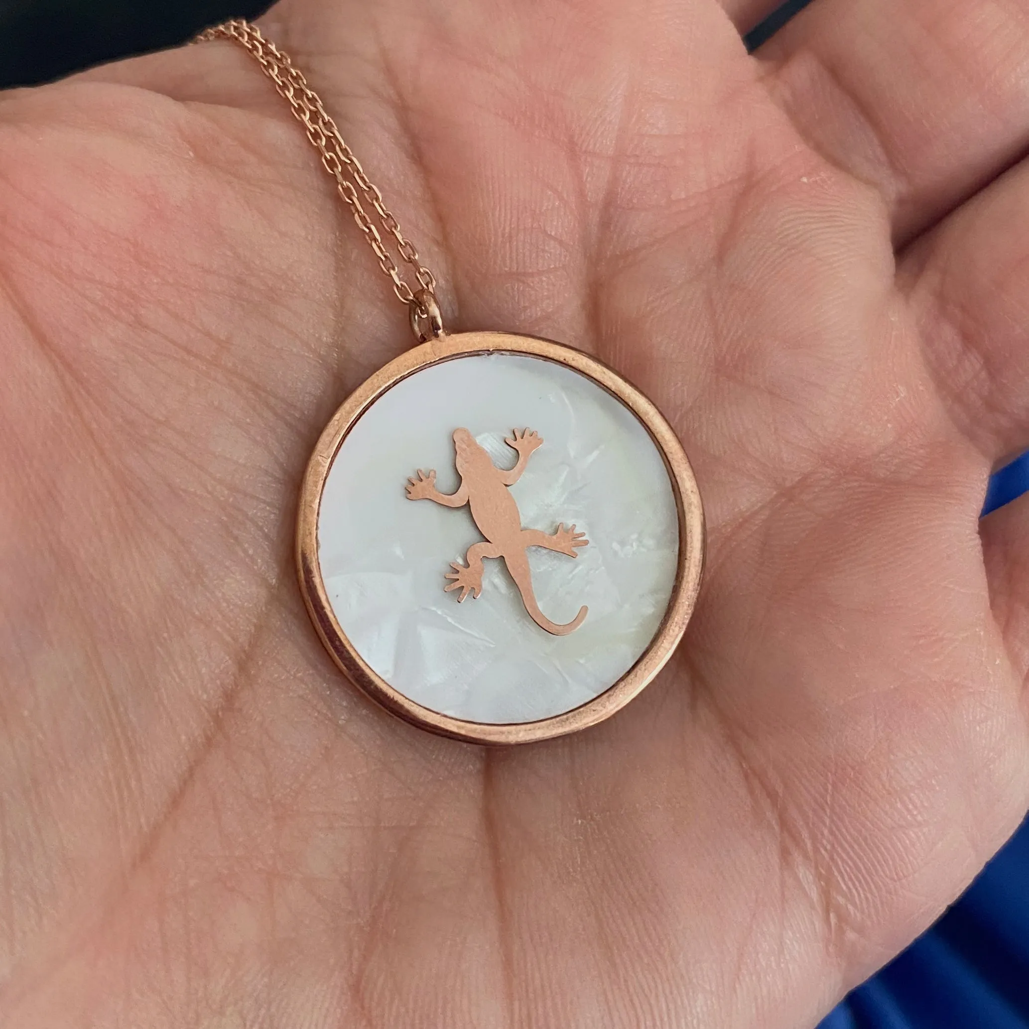 Necklace with Salamander on Mother of pearl