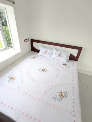 Needle & Ballet King Size Embroidery Pure Cotton Deer Bedsheet with Two Pillow Covers.