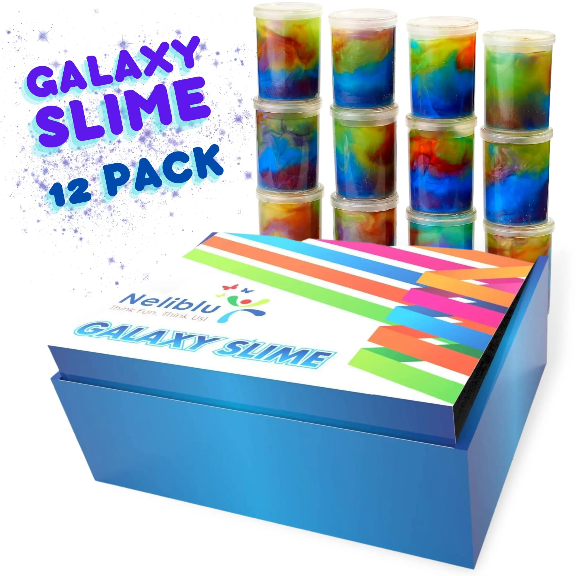 Neliblu - 12 Pack Galaxy Slime - Assorted Unicorn Party Favors, Stress Relief Toys