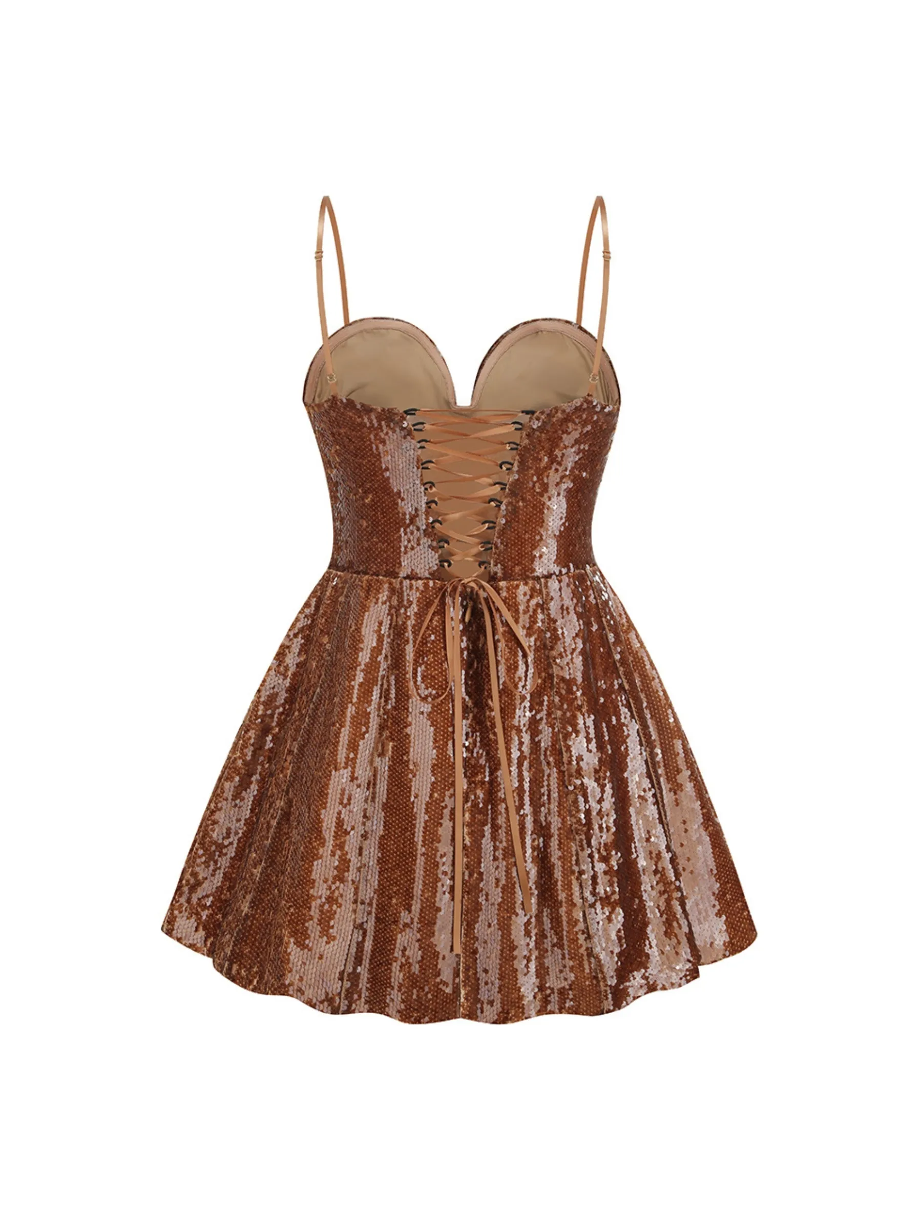 Nellie Sequin Mini Dress in Brown