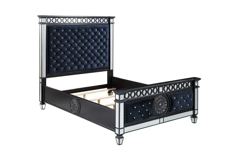 Nelson King Bed, Black Velvet & BLACK & Sliver FINISH