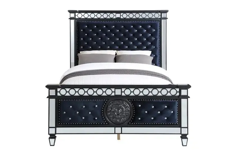 Nelson King Bed, Black Velvet & BLACK & Sliver FINISH