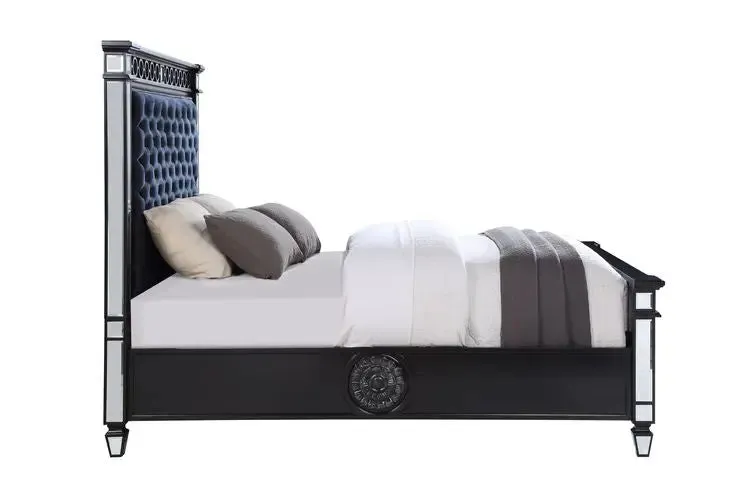 Nelson King Bed, Black Velvet & BLACK & Sliver FINISH