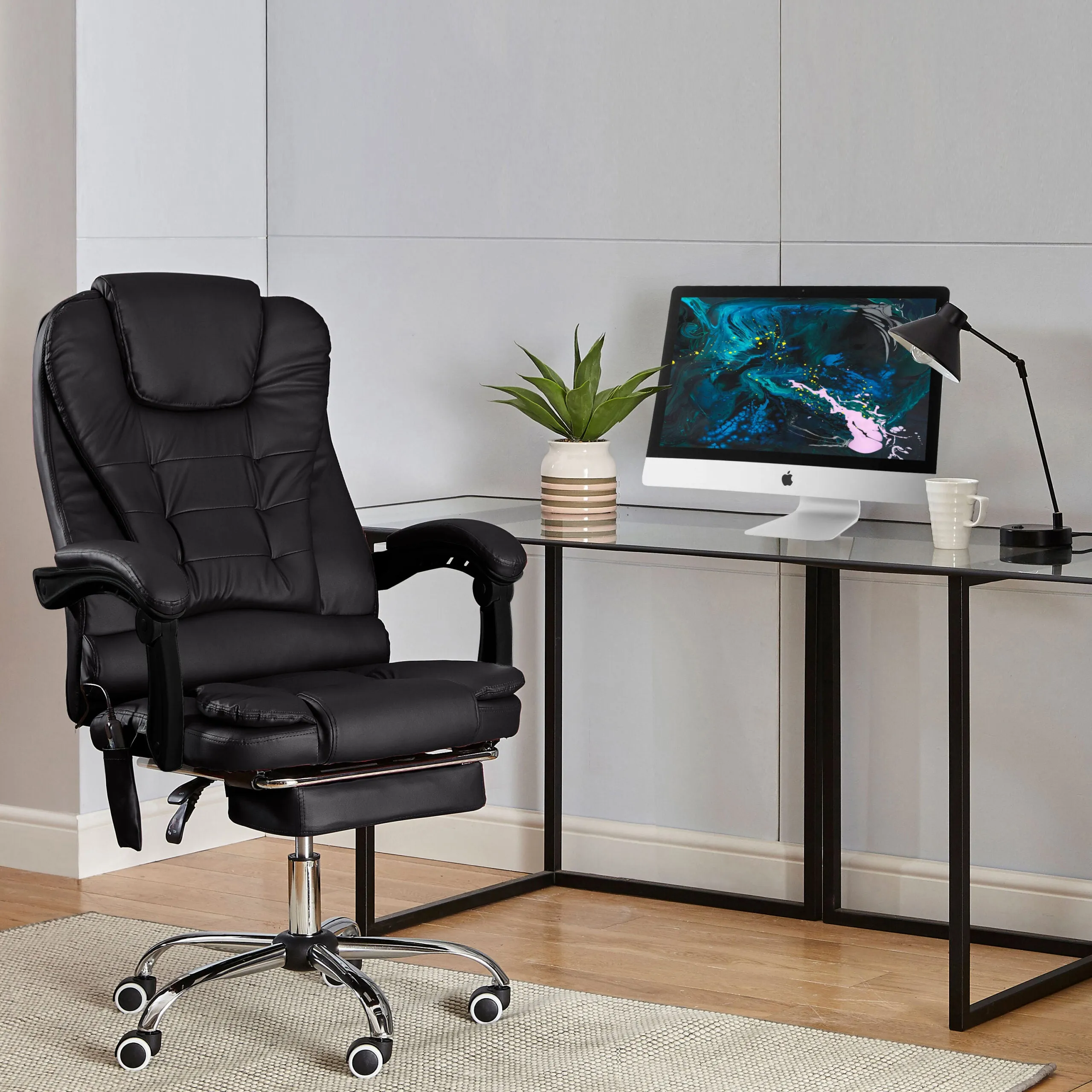 Neo Black Faux Leather Office Chair With Footrest & Massage Function