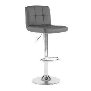 Neo Dark Grey Faux Leather Swivel Bar Stool with Polished Chrome Leg