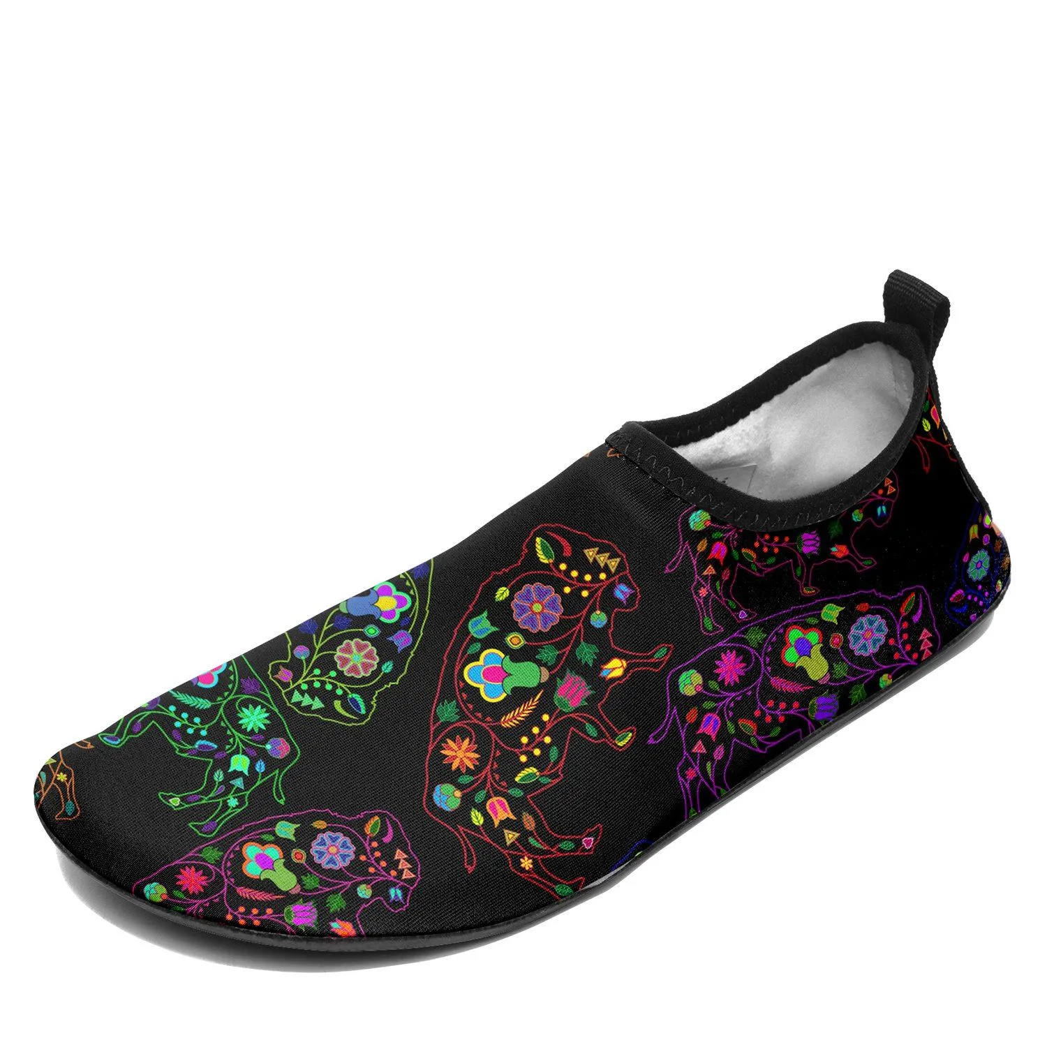 Neon Floral Buffalos Sockamoccs Kid's Sockamoccs Slip On Shoes