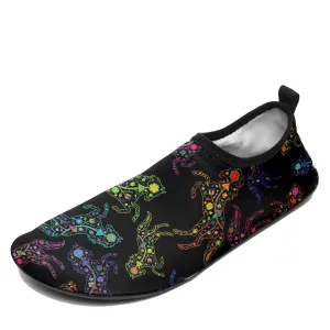 Neon Floral Horses Sockamoccs Kid's Sockamoccs Slip On Shoes