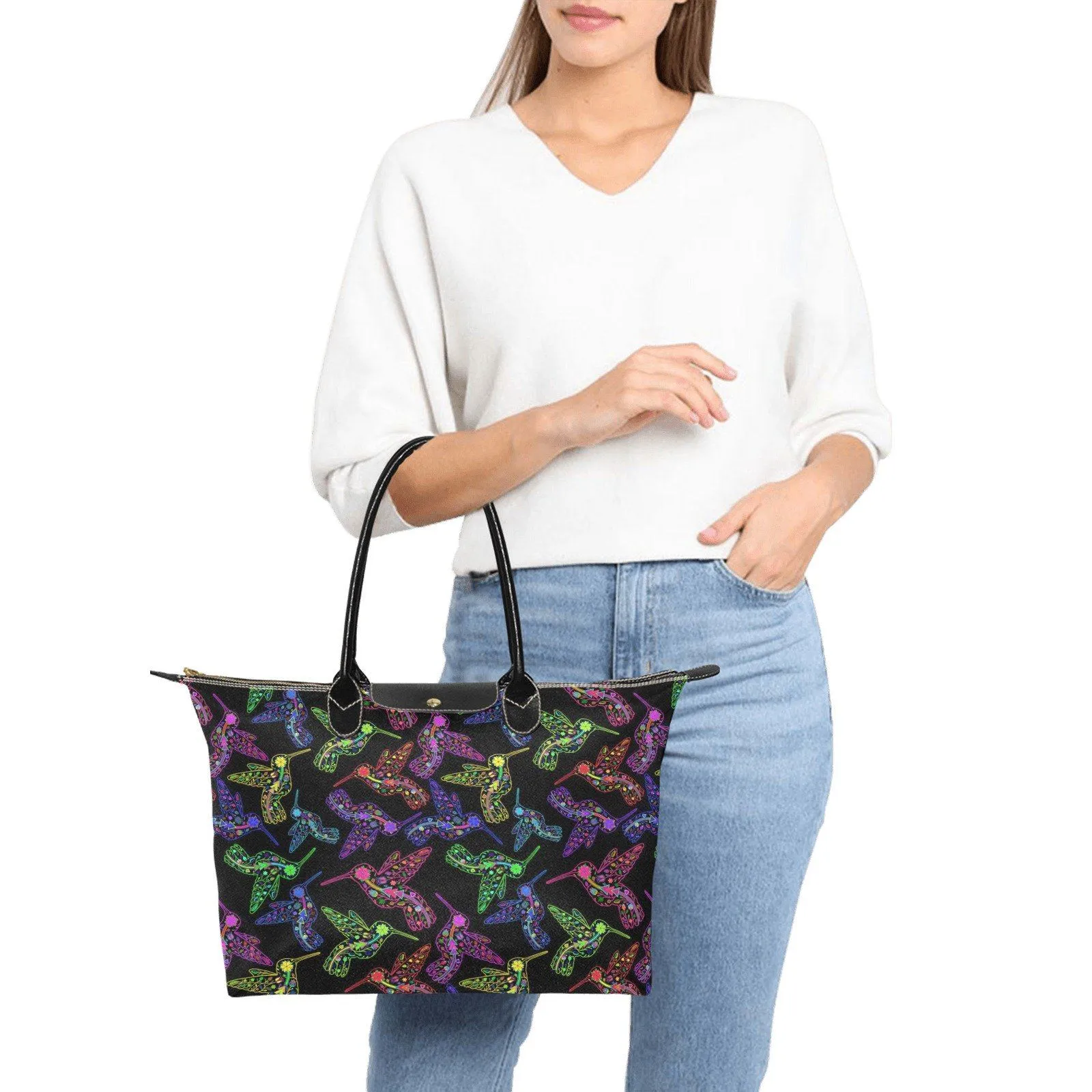 Neon Floral Hummingbirds Single-Shoulder Lady Handbag