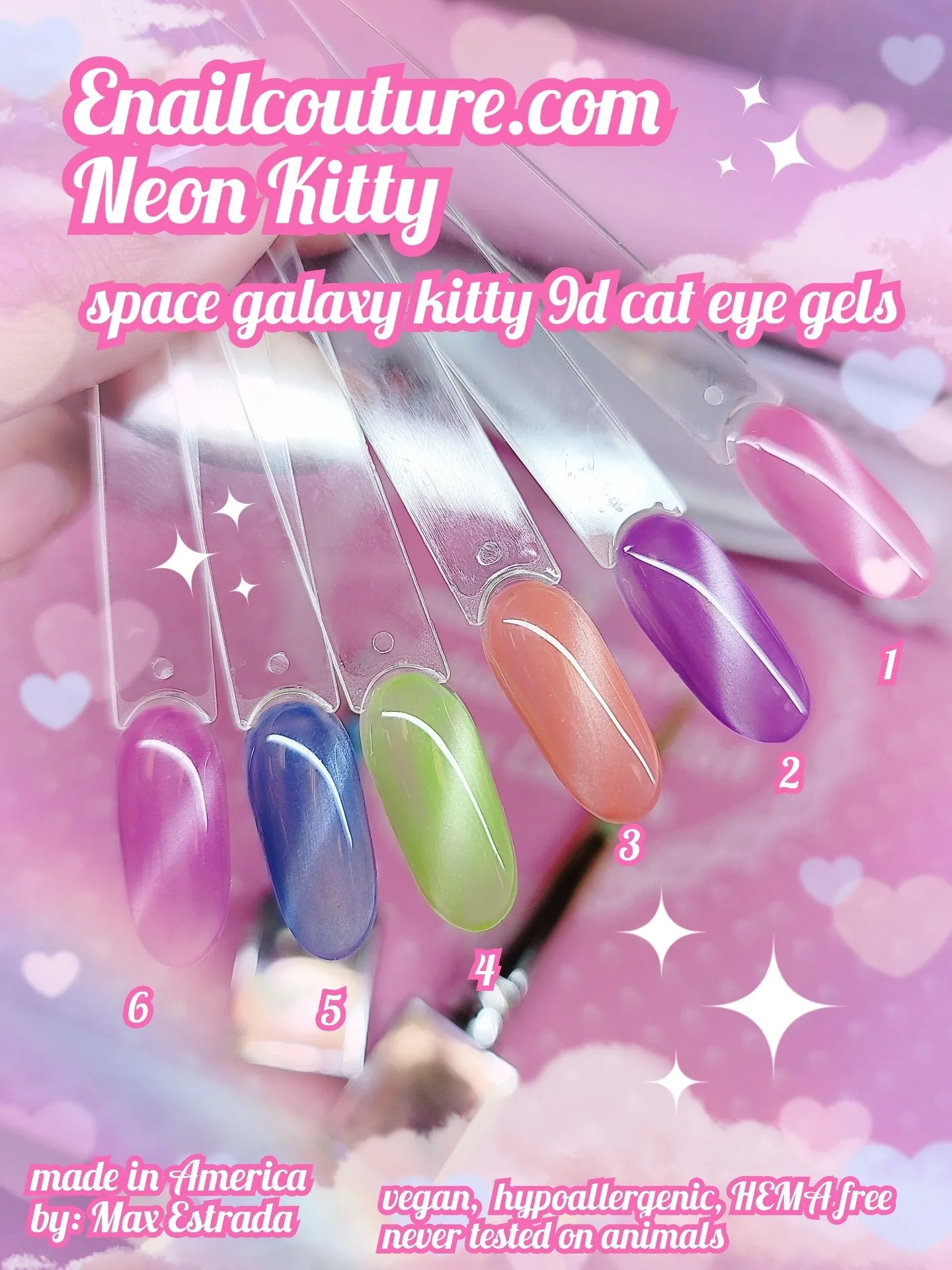 Neon Kitty (Neon Cat Eye Gel Nail Polish, 6 Colors Magnetic Gel Nail Polish Summer Colors Green Yellow Hot Pink Gel Nail Polish with Magnetic Soak Off UV Lamp Perfect for Nail Art )