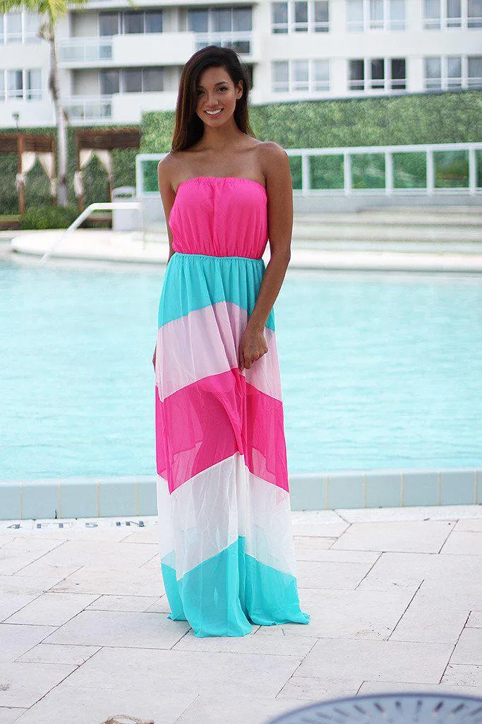 Neon Pink and Aqua Maxi Dress