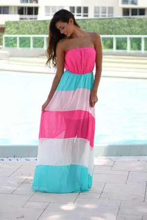 Neon Pink and Aqua Maxi Dress