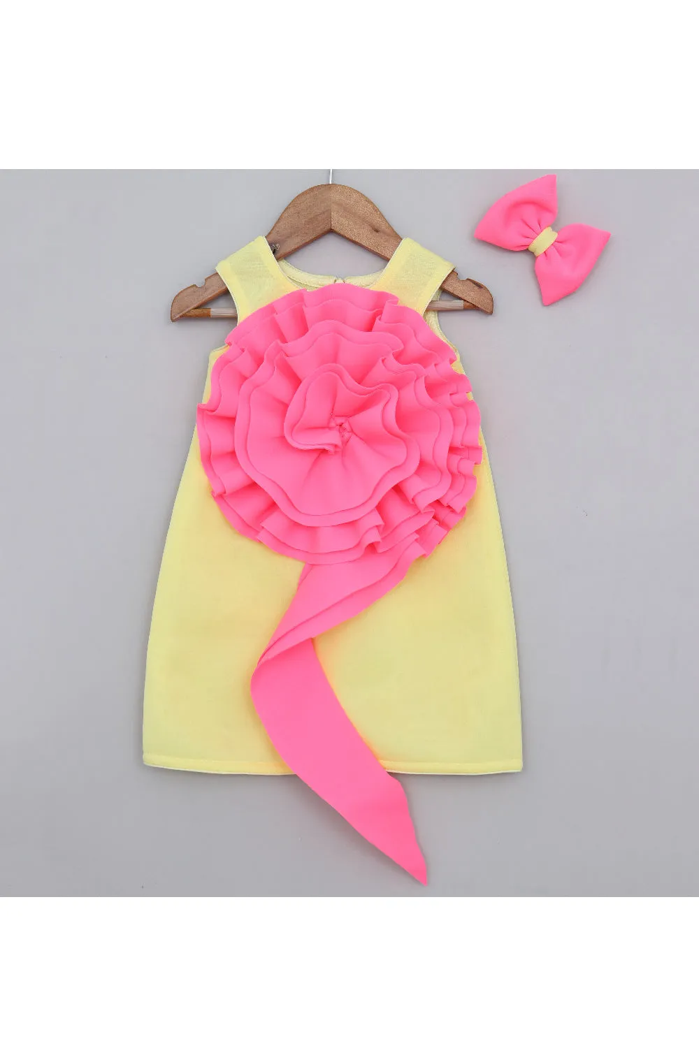 Neon With Pink Flower Detailing Scuba Dress