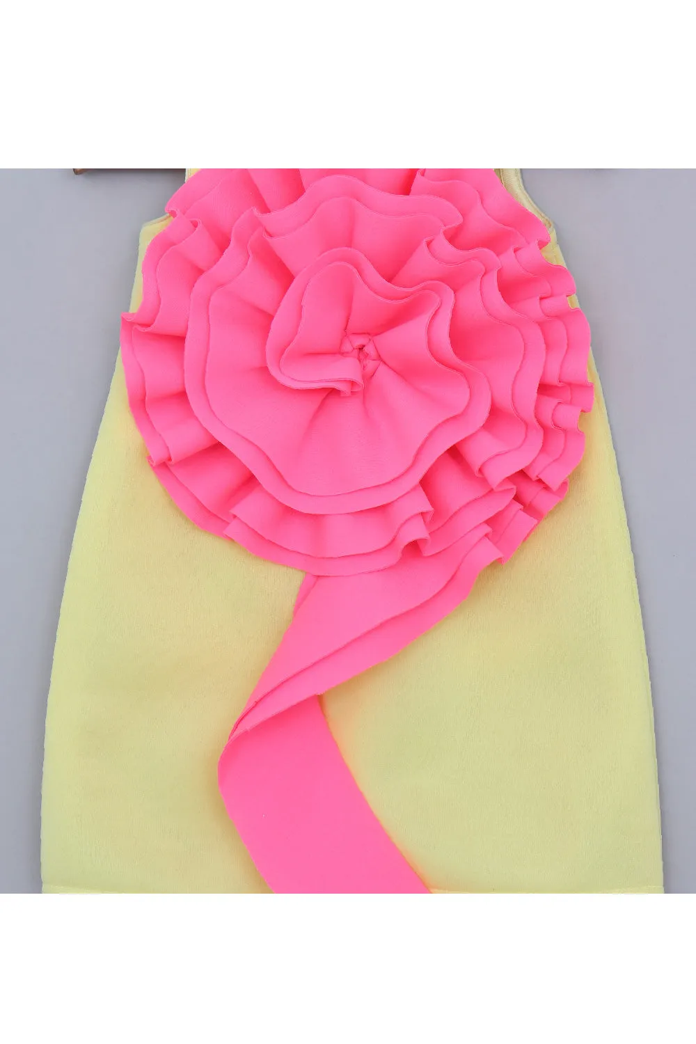 Neon With Pink Flower Detailing Scuba Dress